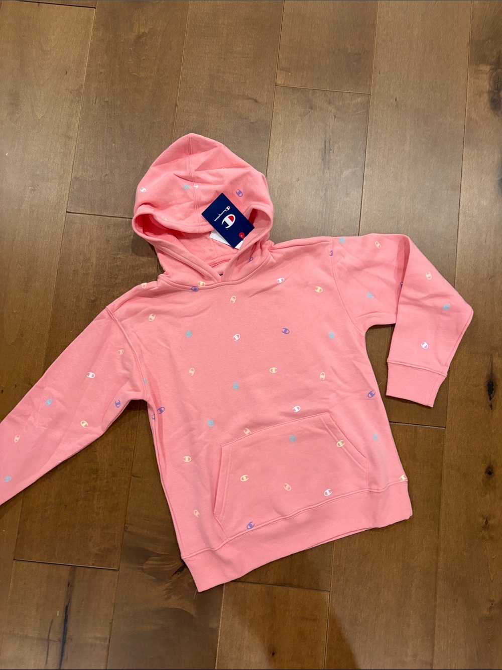 Champion Pink Hoodie with Mini Multicolor 'C' Logos
